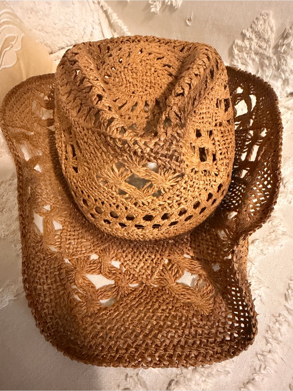 🐄 Fluffy Sense Crochet Cowboy Hat Brown Coastal Cowgirl Boho Festival Packable - Picture 7 of 16
